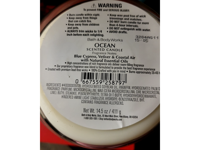 Bath & Body Works Candle, Ocean Scented, 14.5 oz/411 g