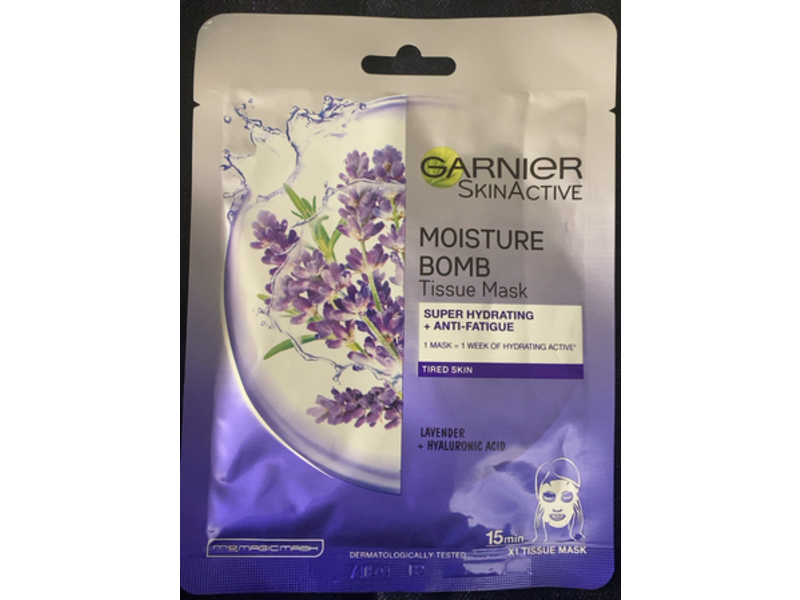 Garnier Skinactive Moisture Bomb Tissue Mask, Lavender + Hyaluronic Acid, 28 g, 1 Count