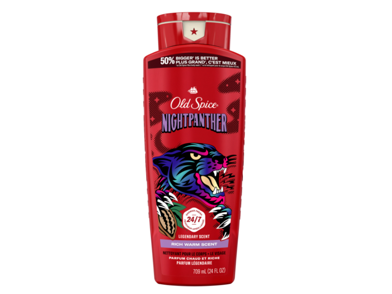 Old Spice Night Panther Body + Face Wash, Rich Warm Scent, 24 fl oz/709 mL