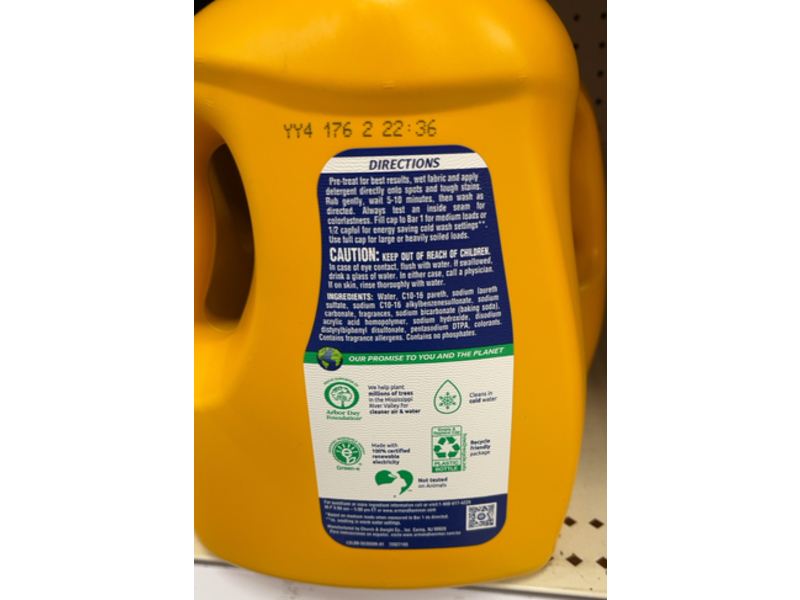 Arm & Hammer Deep Clean Odor Formula Liquid Laundry Detergent, Radiant Burst, 68 Loads, 102 fl oz​/3.01 L.