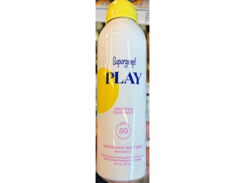 Supergoop! Play Antioxidant Sunscreen Body Mist, Whipped Coconut, SPF 50, 6 fl oz/177 mL