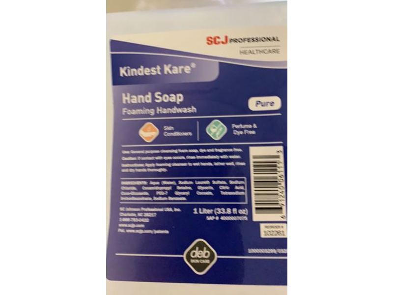 Scj Professional Kindest Kare Hand Soap, Pure, 33.8 fl oz/1 L