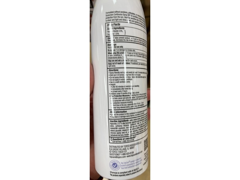 TopCare Everyday Mineral Sunscreen Continuous Spray, SPF 50, 6.3 fl oz/179 g