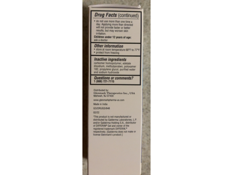 Glenmark Acne Treatment Adapalene Gel, 0.5 oz/15 g