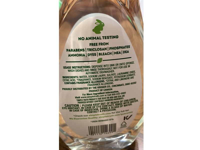 Simple Truth Liquid Dish Soap, Lemongrass Clementine, 19 fl oz/561 mL