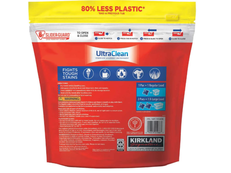 Kirkland Signature Ultra Clean Premium Laundry Detergent Pacs, Fresh Scent, 107.2 oz/3.04 kg, 152 Pacs