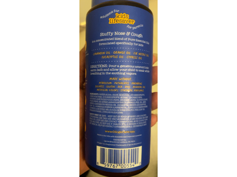 Oilogic Kids Stuffy Nose & Cough Essential Oil Vapor Bath Soak, 9.6 fl oz/283 mL