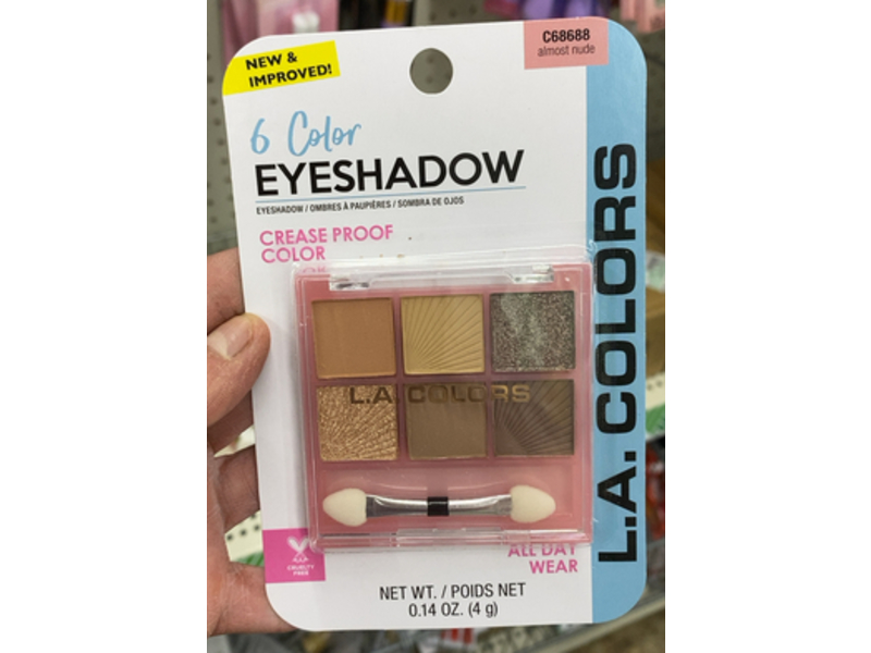 L.A. Colors 6 Color Eyeshadow, C68688 Almost Nude, 0.14 oz/4 g