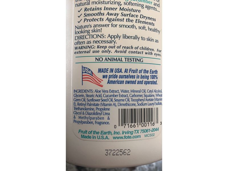 Fruit Of The Earth Skin Cooling Aloe With Cucumber Skin Care Lotion, 16 fl oz/473 ml