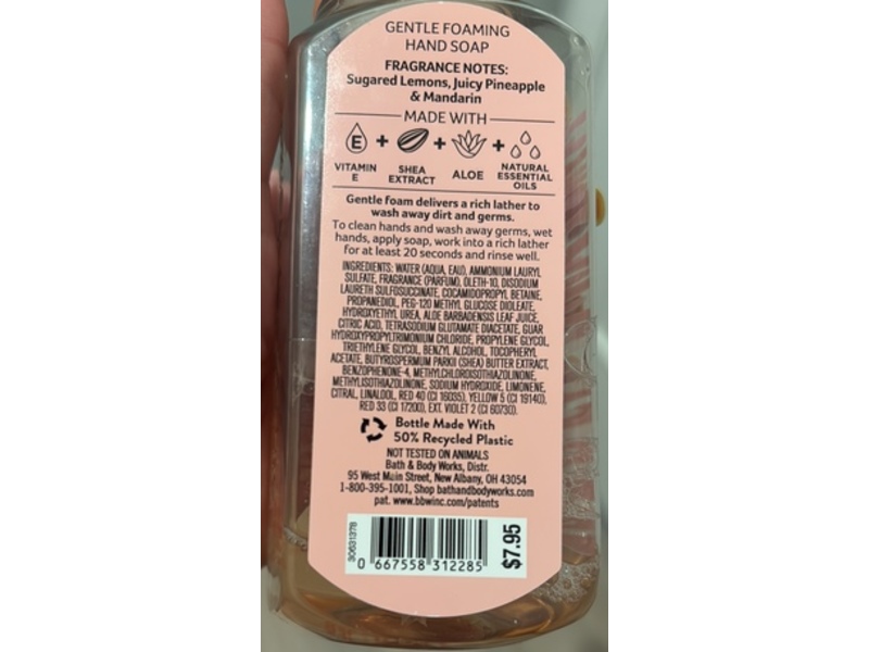 Bath & Body Works White Barn Gentle Foaming Hand Soap, Sun Washed Citrus, 8.75 fl oz/259 mL