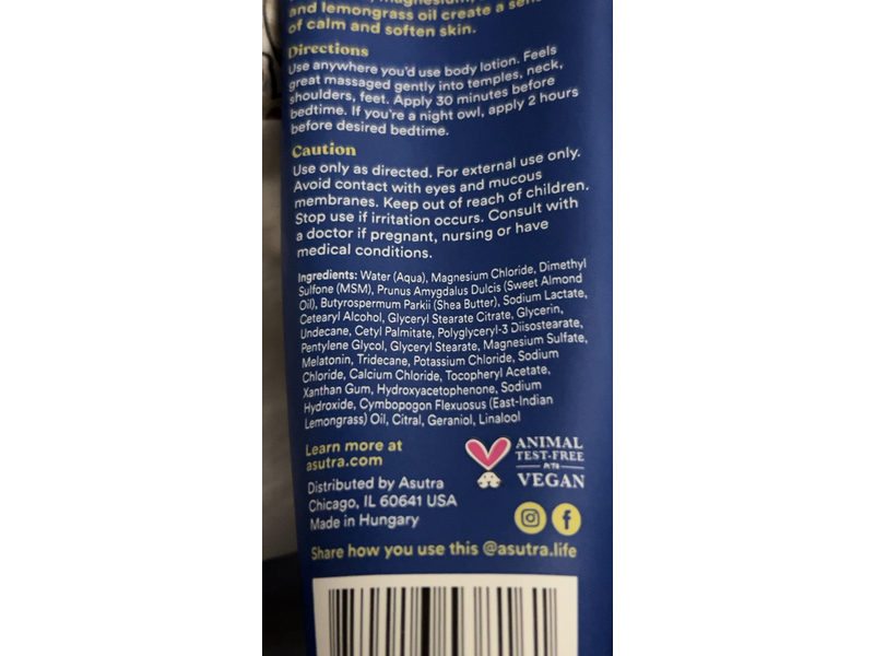 Asutra Dream The Night Away Nighttime Lotion, Melatonin & Magnesium, 3.38 fl oz/100 mL