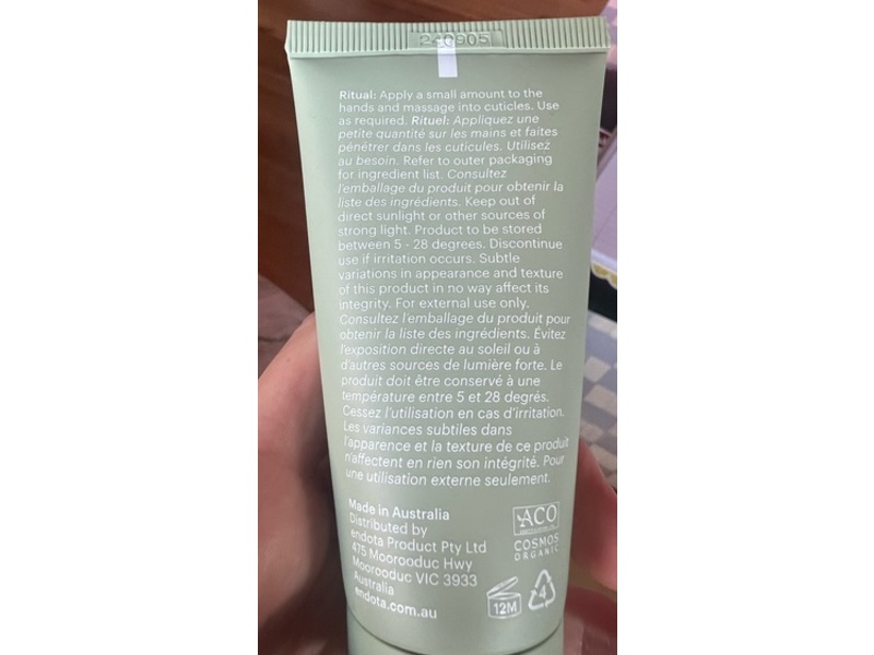 Endota Organics Signature Blend Hand Therapy Cream, 1.69 fl oz/50 mL