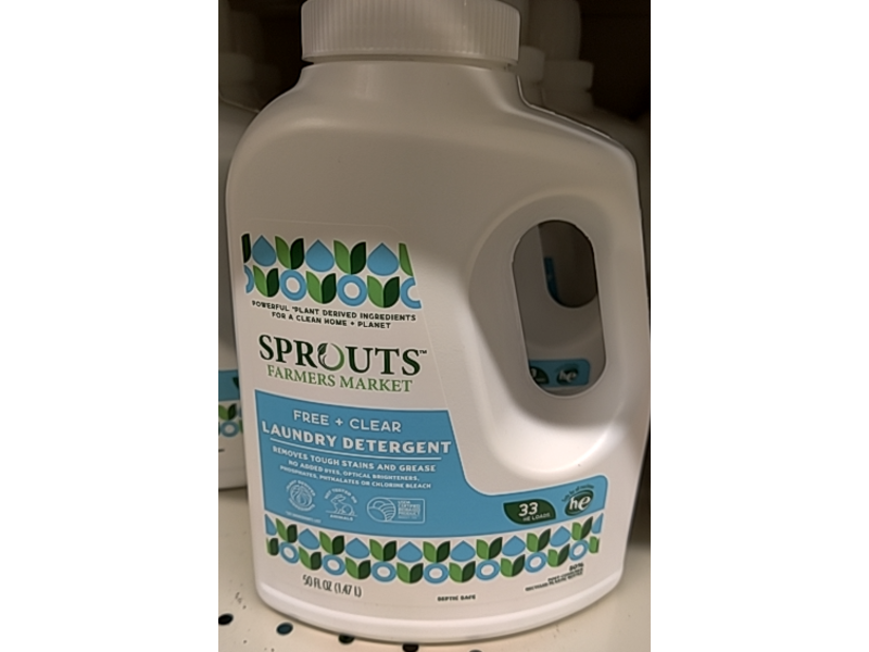 Sprouts Farmers Market Laundry Detergent, Free + Clear, 33 Loads, 50 fl oz/1.47 L