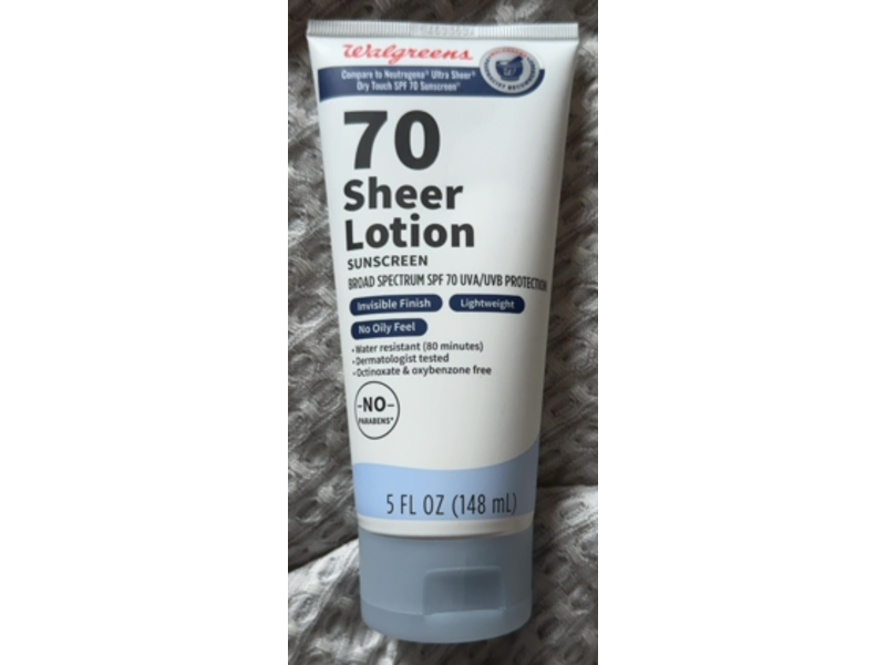 Walgreens Sheer Lotion Sunscreen, SPF 70, 5 fl oz/148 mL