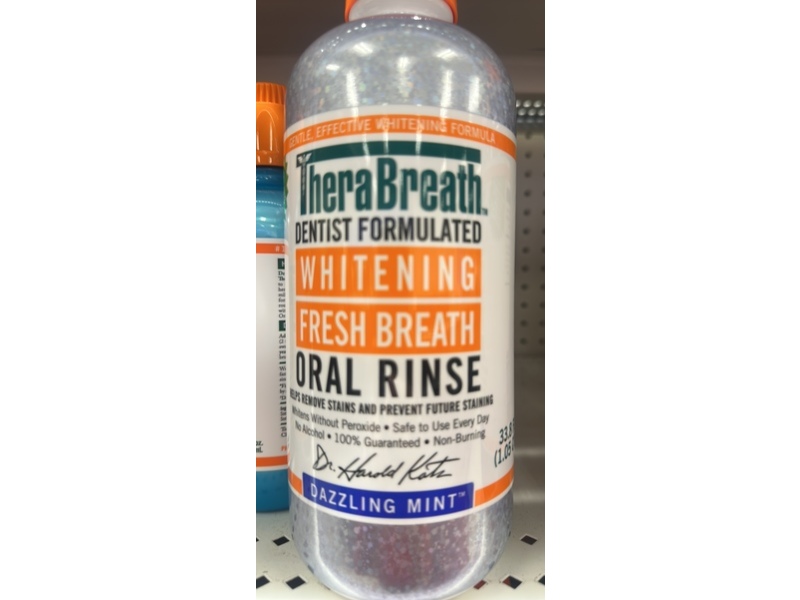 TheraBreath Whitening Oral Rinse, Dazzling Mint, 33.8 fl oz/1.05 L