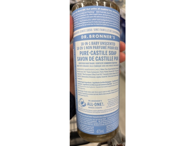 Dr. Bronner's 18-In-Baby Pure-Castile Soap, Unscented, 473 mL