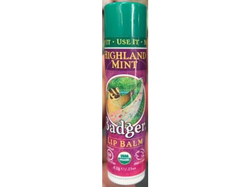 Badger Lip Balm Stick, Highland Mint, 0.15 oz/4.2 g