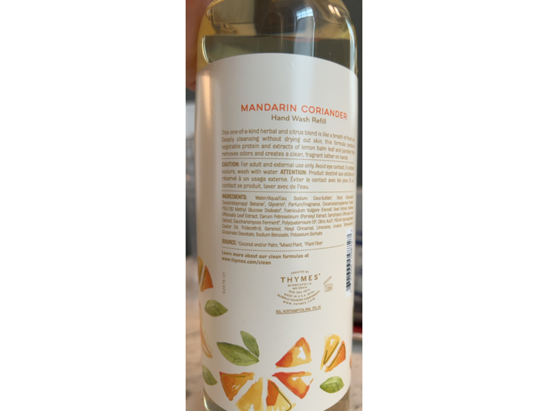 Thymes Hand Wash Refill, Mandarin Coriander, 24.5 fl oz/725 mL