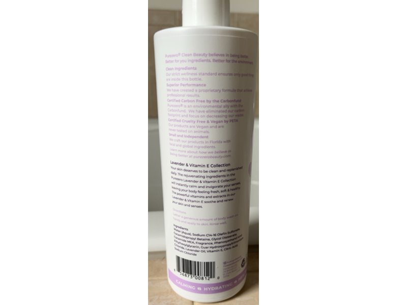 Purezero Clean Beauty Cleansing Body Wash, Lavender & Vitamin E, 20 fl oz/591 mL, Pack Of 2