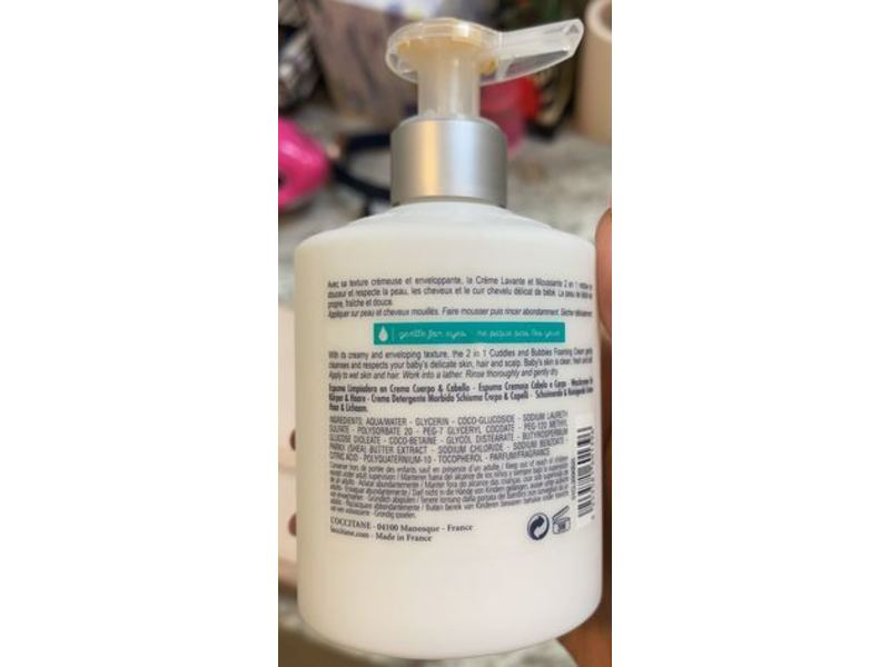 L'Occitane En Provence 2 In 1 Body & Hair Cuddles And Bubbles Foaming Cream, Karite Bebe, 10.1 fl oz/300 mL