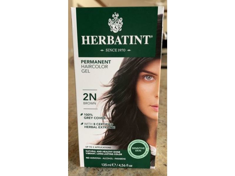Herbatint Permanent Haircolor Gel, 2N Brown, 4.56 fl oz/135 ml