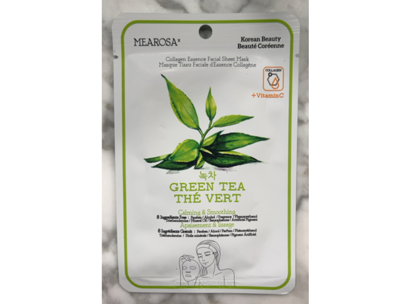 Mearosa Collagen Essence Facial Sheet Mask, Green Tea + Vitamin C, 1 Count