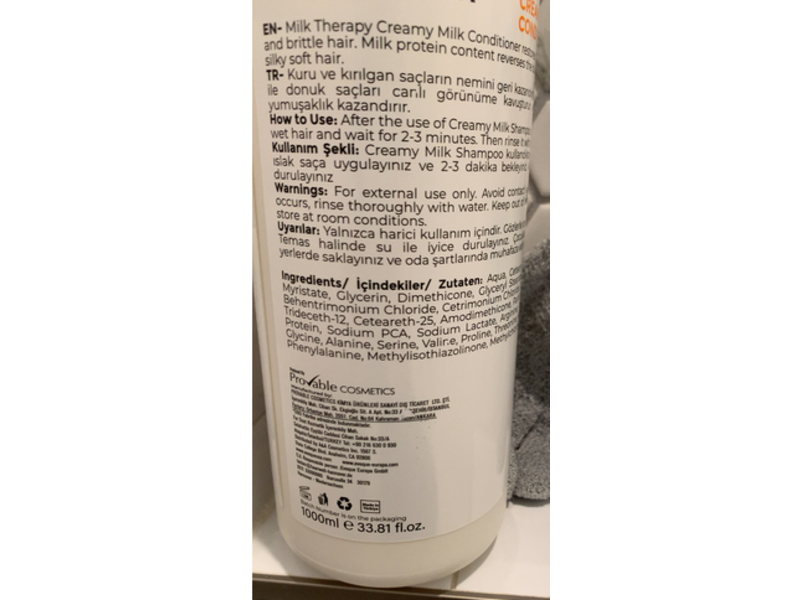 Evoque Milk Therapy Creamy Conditioner, Milk Protein & 12 Amino Acids, 33.81 fl oz/1000 mL