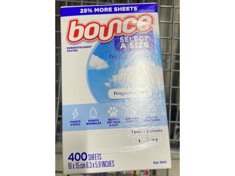 Bounce Dryer Sheets, Free & Gentle, 400 Count