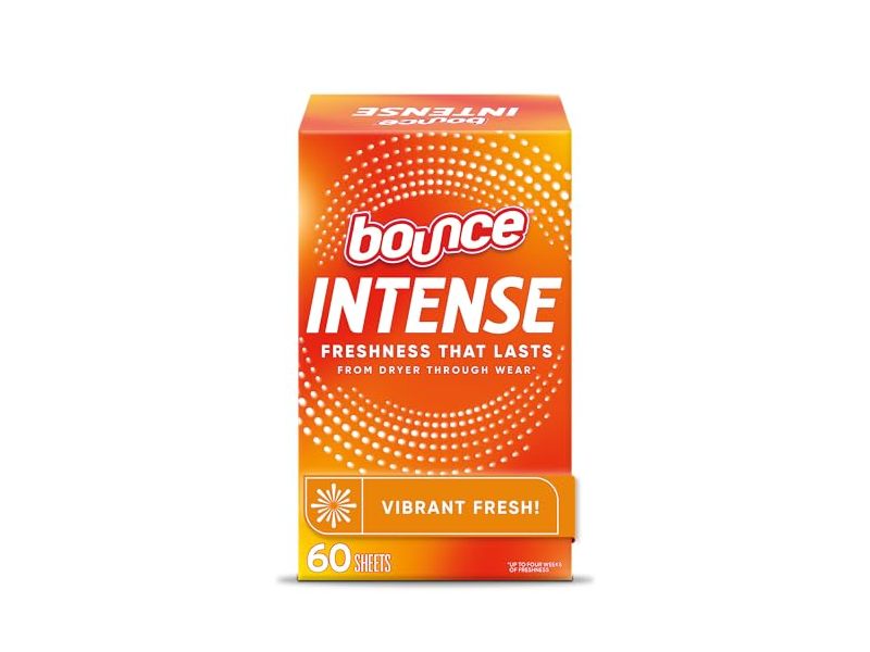 Bounce Intense Scent Boosting Dryer Sheet, Vibrant Fresh, 60 Count,