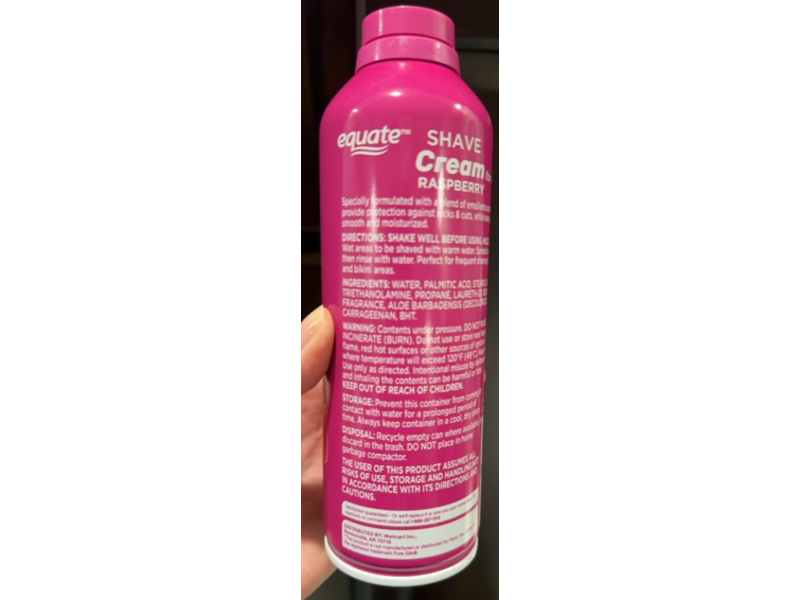 Equate Shave Cream, Raspberry & Aloe, 8 oz/226 g