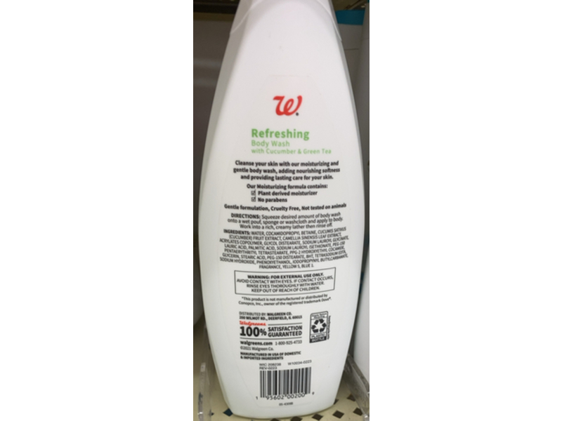Walgreens Refreshing Body Wash, Cucumber & Green Tea, 22 fl oz/651 mL