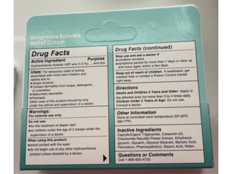 Walgreens Eczema Relief Anti - Itch Cream, Hydrocortisone Acetate, 2 oz/56 g