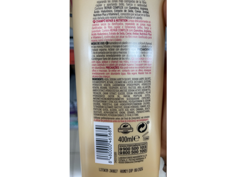 Deliplus Repair & Nutrition Shampoo, 400 mL