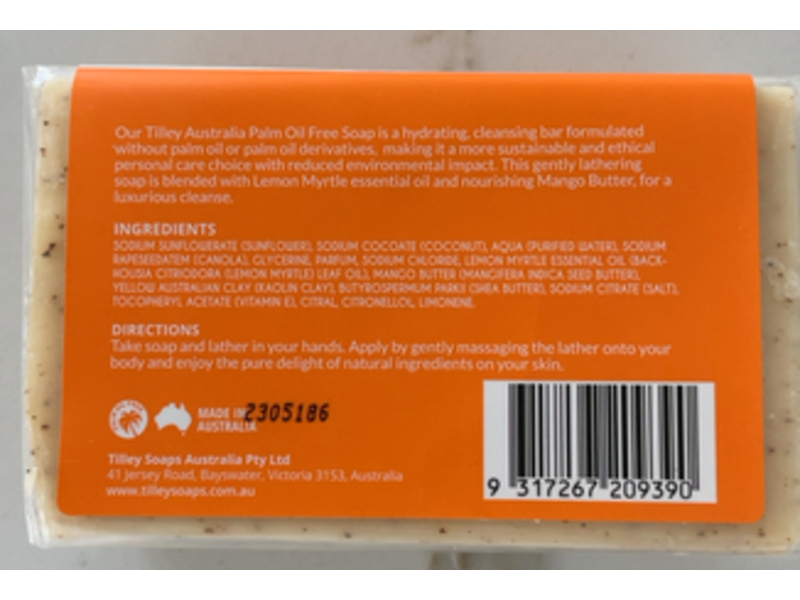 Tilley Australia Soap Bar, Lemon Myrtle & Mango Butter, 10.58 oz/300 g