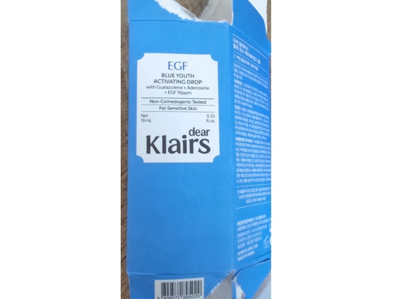 Dear Klairs EGF Blue Youth Activating Drop, Guaiazulene + Adenosine + EGF, 0.33 fl oz/10 mL