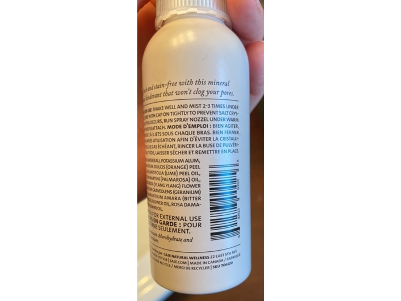 Saje Natural Wellness Natural Deodorant Spray, Goddess, Rose, Ylang Ylang, 3.4 fl oz/100 mL