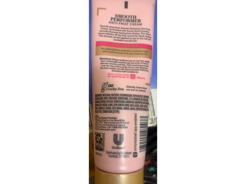 Suave Smooth Performer Control + Shine Anti Frizz Cream, Amino Acid Complex, 4 fl oz/118 mL