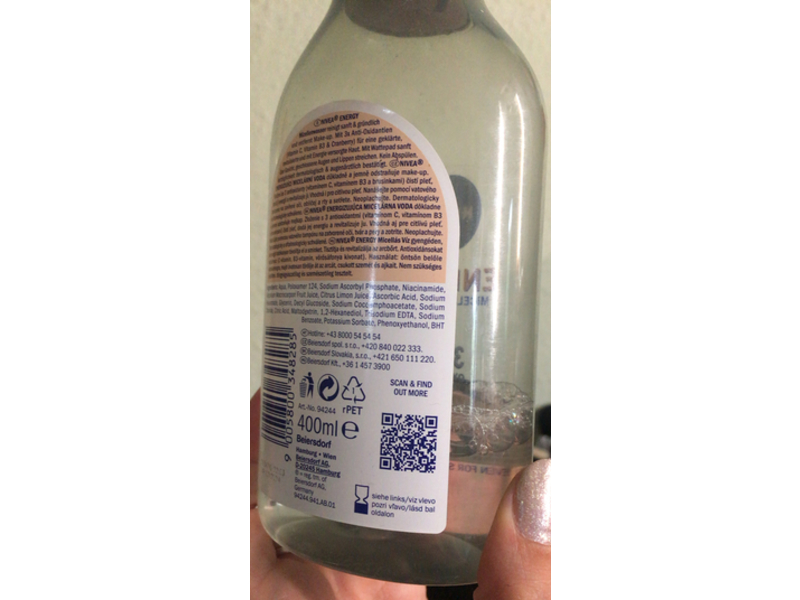Nivea Energy Micellar Water, 3X Anti-Oxidants, Vitamin C+ B3 & Cranberry, 400 mL
