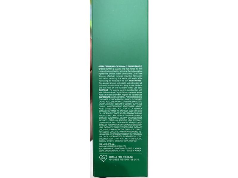 Nature Republic Green Derma Mild Cica Foam Cleanser, 5.07 fl oz/150 mL