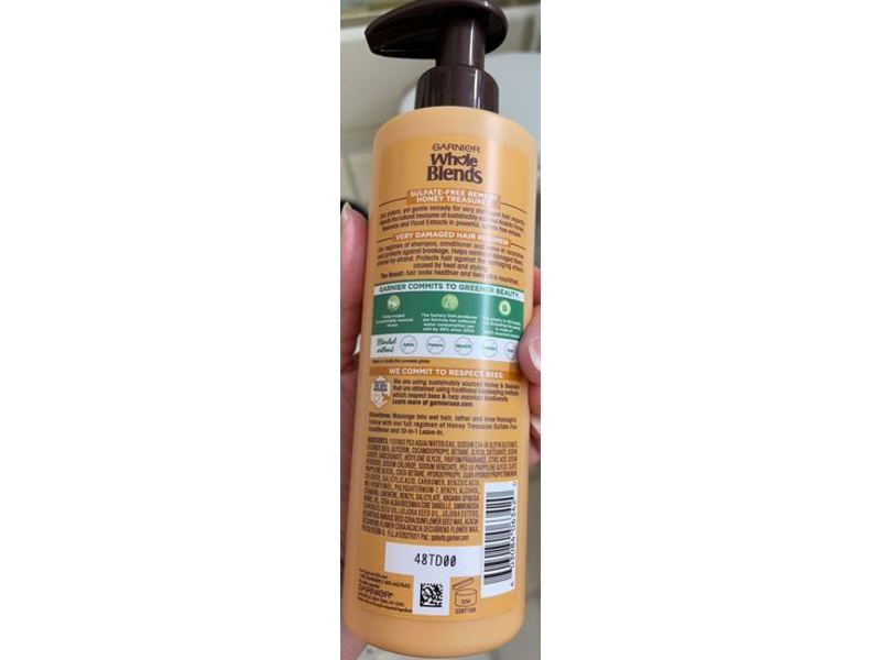 Garnier Whole Blends Replenishing Shampoo, Sulfate Free Remedy Honey Treasures, 12 fl oz/355 mL