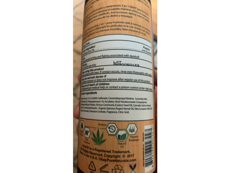 Okay 3 In 1 Shampoo, Conditioner & Treatment, Hemp Seed Oil, 16 oz/473 mL