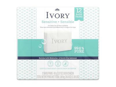 Ivory Sensitive Gentle Bar Soap, 3.17 oz/90 g, 12 Count
