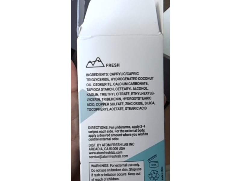 Atom Fresh Natural Deodorant, Fresh, 2.3 oz/64 g