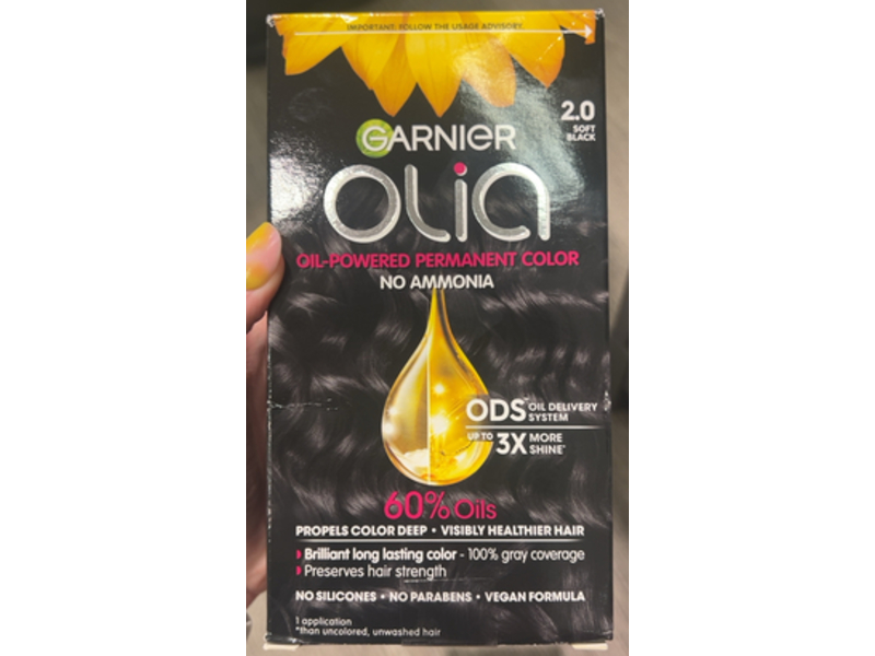Garnier Olia Oil - Powered Permanent Color, 2.0 Soft Black, 1 Application