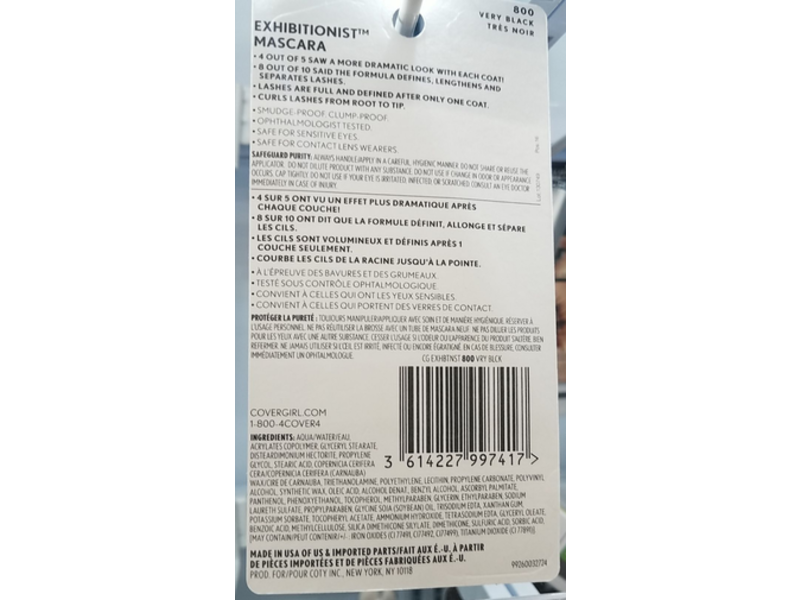 Covergirl Exhibitionist Mascara, 800 Very Black, 0.3 fl oz/9 mL