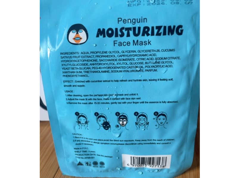 MOND'SUB Moisturizing Face Mask, Penguin, 24 mL, Pack Of 5