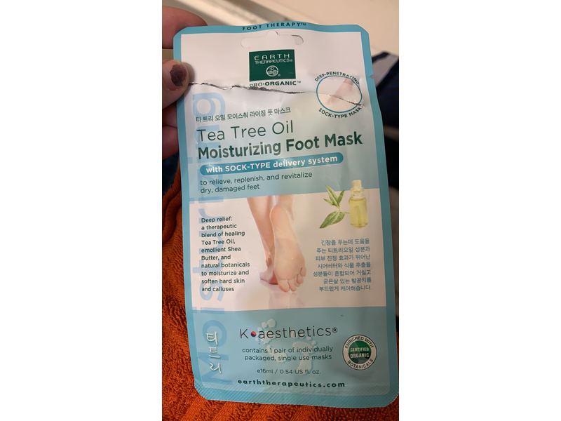 Earth Therapeutics Moisturizing Foot Mask, Tea Tree Oil, 0.54 fl oz/16 mL