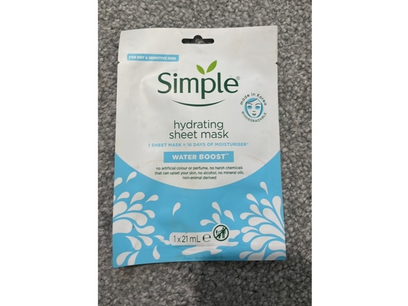 Simple Hydrating Sheet Mask, Water Boost, 21 mL, 1 Count