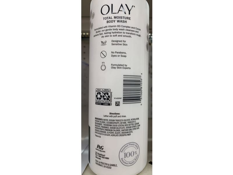 Olay Total Moisture Body Wash, Rough Dry Skin, Vitamin B3 And Cocoa Butter, 17.9 fl oz/530 mL