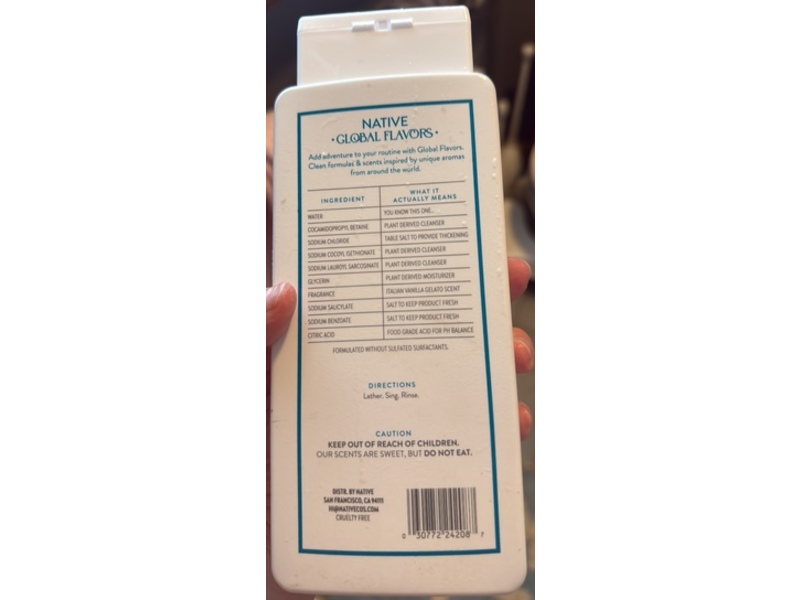 Native Body Wash, Italian Vanilla Gelato, 18 fl oz/532 mL, Pack Of 2